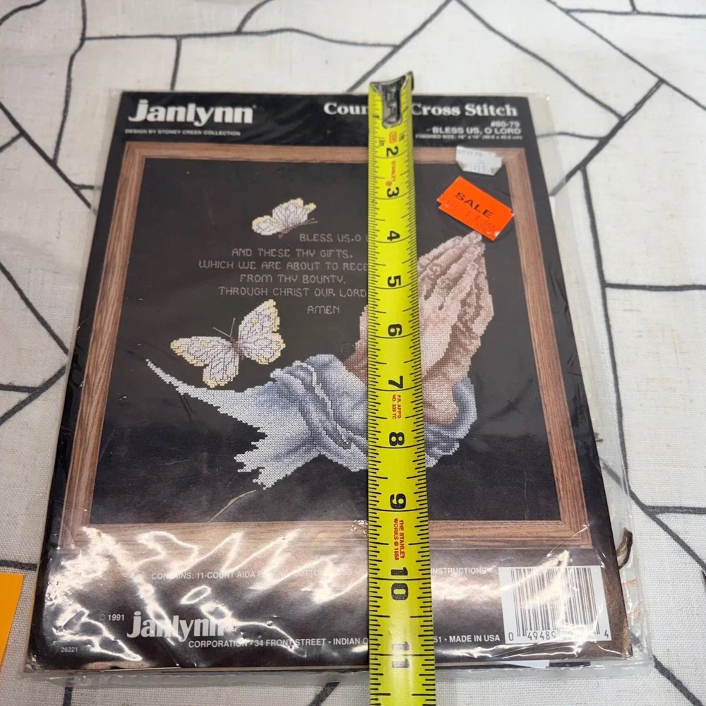 Janlynn‎ Cross Stitch Kit 16x16 Black Bless Us O Lord Praying Hands Vintage 1991